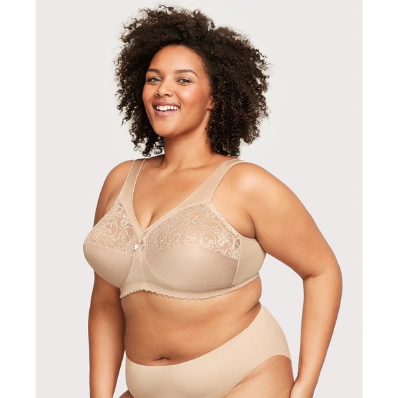 Glamorise Magic Lift Full Figure Wireless Support Bra Blush Sz 36J Nude Tan Lace - Picture 3 of 16